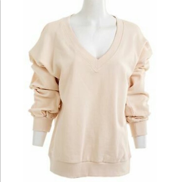 ✨SOLD✨ Oak + Fort Cream V-Neck Pullover Sweatshirt Sz Small - Picture 1 of 5